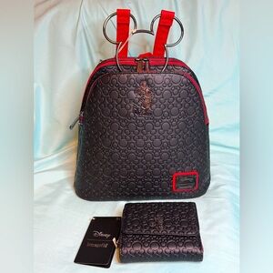 Loungefly x Disney Mickey Mouse Debossed All Over Print Backpack & Wallet Set